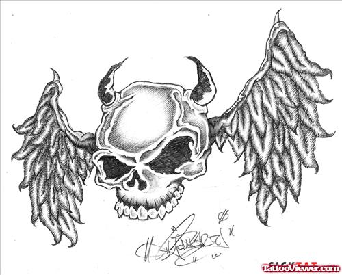 skull And Wings Tattoo Design