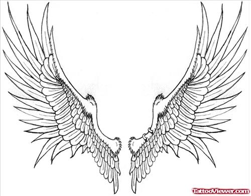 Grey Ink Angel Wings Tattoos Design