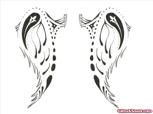 Awesome Grey Ink Wings Tattoo Design
