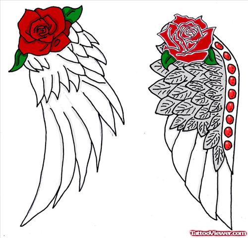 Rose Flower And Angel Wings Tattoo Design