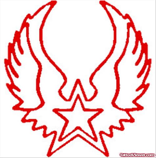Red Ink Outline Angel Wings Tattoo Design