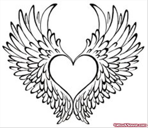 Large Wings And Heart Tattoo Design