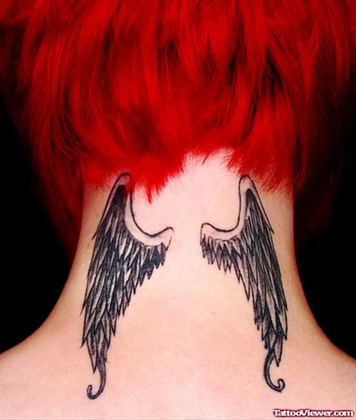 Grey Ink Wings Tattoos On Nape