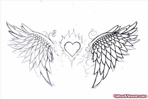 Awesome Heart And Wings Tattoos Design