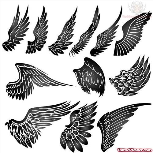 Amazing Grey Ink Wings Tattoo Designs