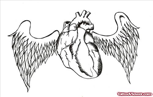 Human Heart With Wings Tattoos Design
