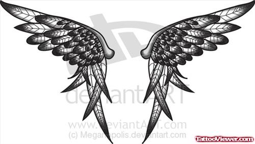 Grey Ink Wings Tattoos Design
