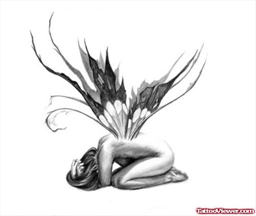 Grey Ink Fairy Wings Tattoos Design