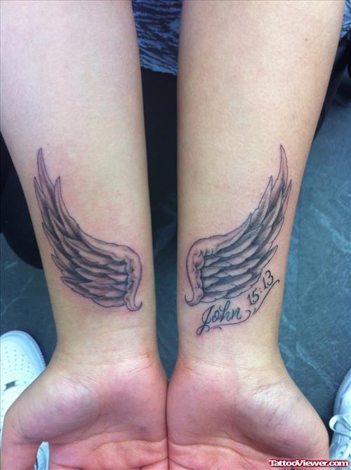 Grey Ink Angel Wings Tattoos On Wrists