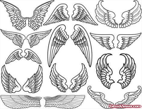 Grey ink angel wings Tattoos Designs