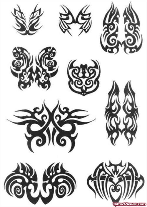Black Ink Tribal Wings Tattoos Design