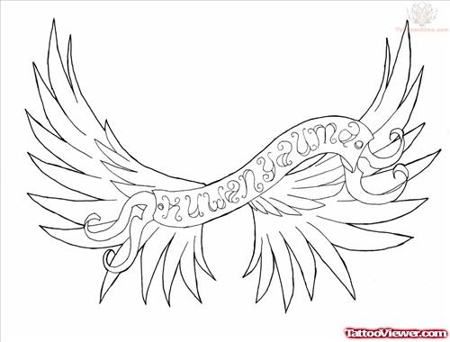Banner and angel Wings Tattoo Design