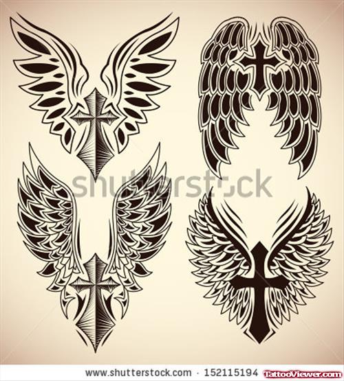 Winged Cross Tattoos Designs