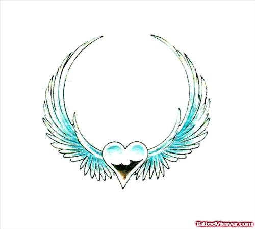 Blue Ink Heart And Wings Tattoo Design