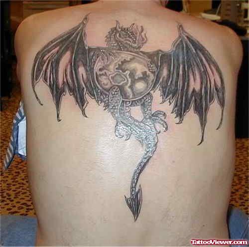 Awesome Grey Ink Wings Tattoo On Back