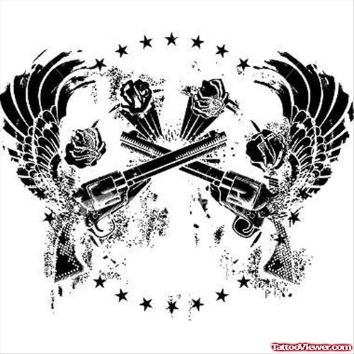 Amazing Winged Guns Tattoos Designs