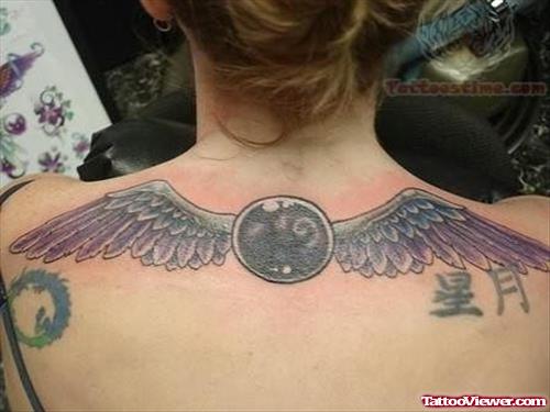 Simple Wings Tattoo On Upper Back