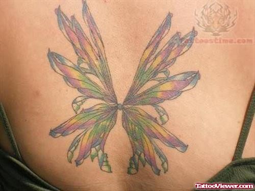 Colorful Wings Tattoo On Back
