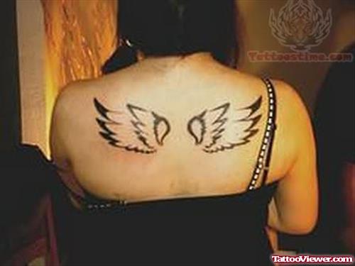 Marvelous Wings Tattoo On Back For Girls