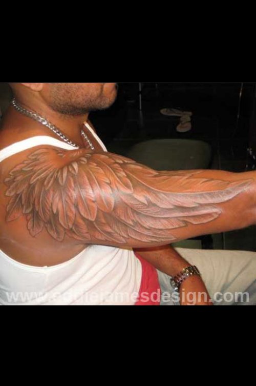 Angel Wings Tattoo On Right Sleeve