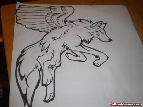Winged Wolf Tattoo Design
