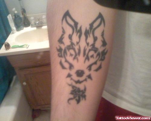Grey Ink Triba; Wolf Tattoo On Arm