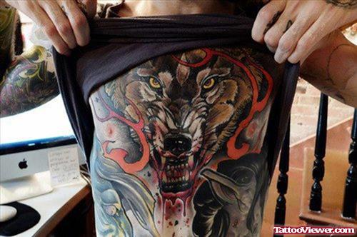 Awesome Color Ink Wolf Tattoo On Body