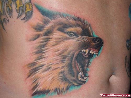 Angry Wolf Tattoo On Hip