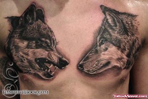 Wolves Tattoos On Man chest