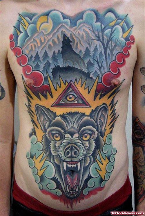 Color Ink Wolf Tattoos On Body