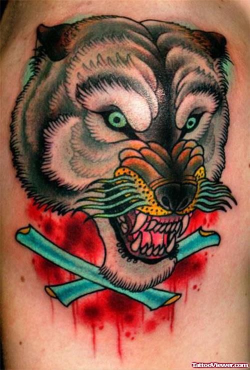 Color Ink Wolf Head Tattoo