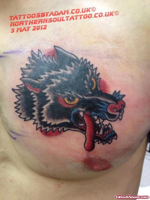 Wolf Head Tattoo On Man Chest