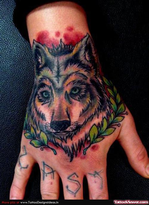 Wolf Head Tattoo On Right Hand
