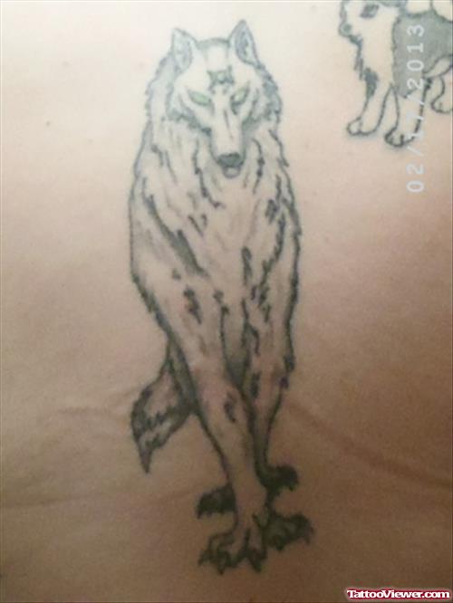 Stylish Grey Ink Wolf Tattoo For Young Girls