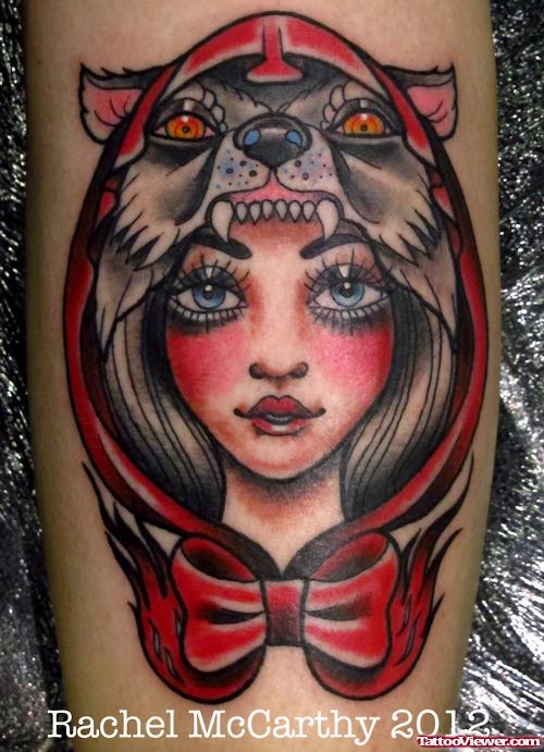 Latest Girl With Wolf Head Tattoo