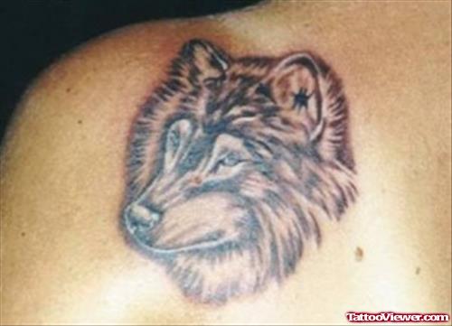 Grey Ink Wolf Tattoo on Shoulder