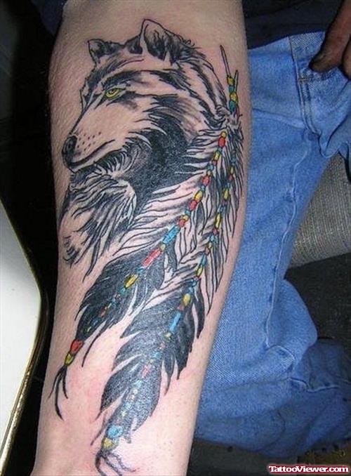 Amazing Grey Ink Wolf Tattoo On Sleeve