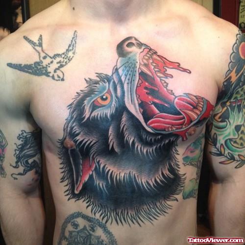 Amazing Color Ink WereWolf Tattoo on chest