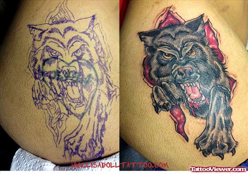 Ripped Skin Wolf Tattoo On Side