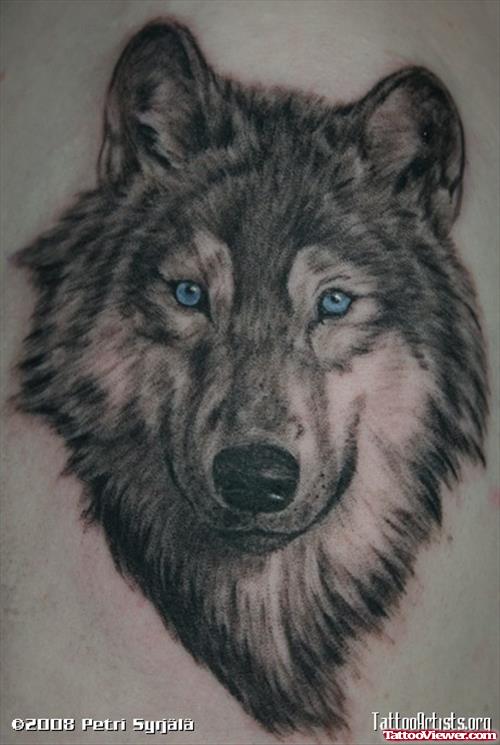 Grey Ink Wolf Tattoo For Men