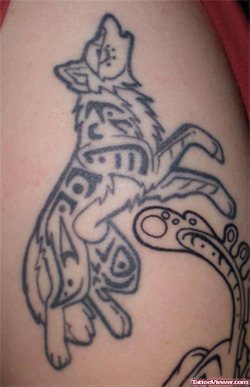 Grey Ink Howling Wolf Tattoo