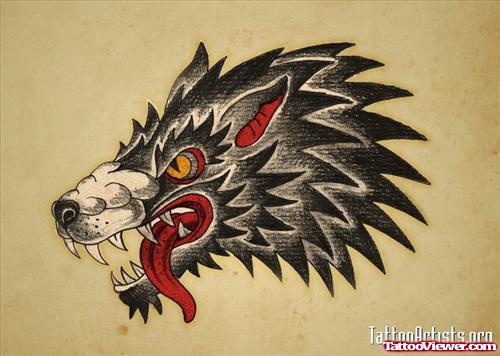 Black Ink Wolf Head Tattoo Design
