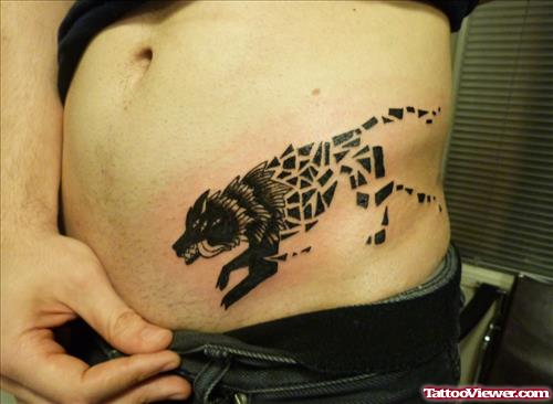 Abstarct Wolf Tattoo On Hip