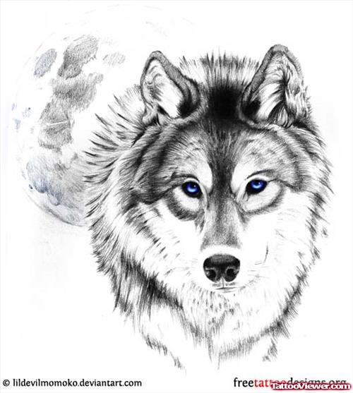Latest Awesome Grey Ink Wolf Head Tattoo Design