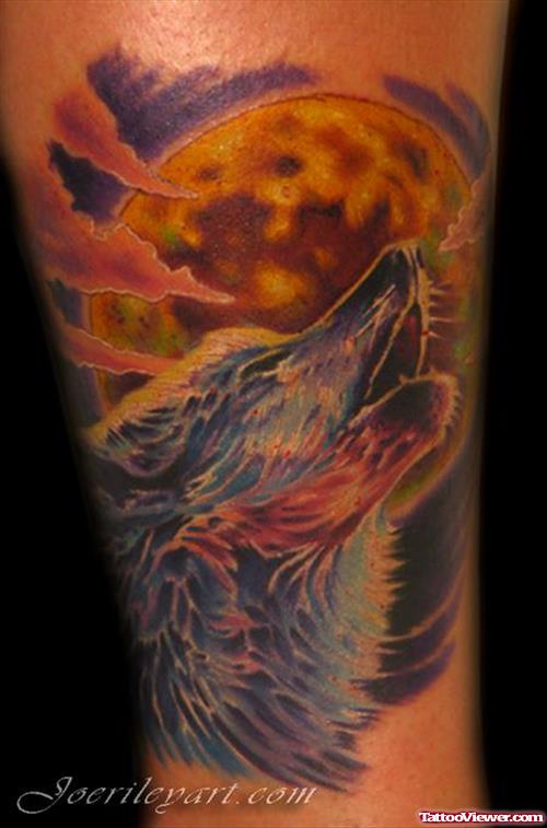 Latest Awesome Color Ink Wolf Tattoo On Sleeve