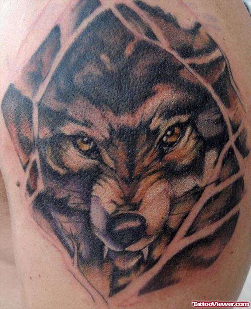 Grey Ink Ripped Skin Wolf Tattoo