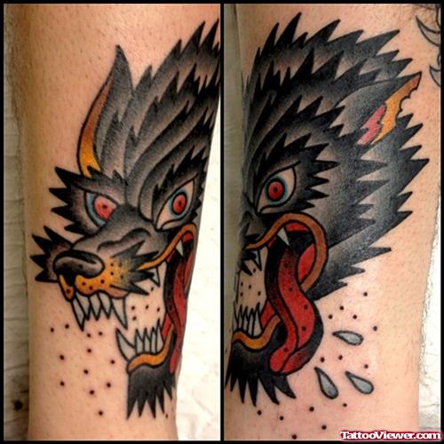Fine Grey Ink Wolf Head Tattoo