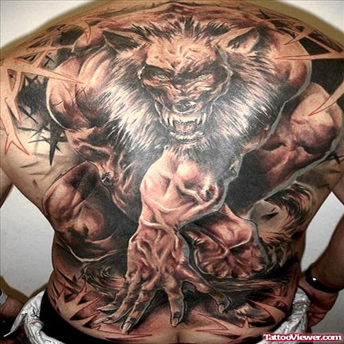 Beautiful Wolf Tattoo On Back Body