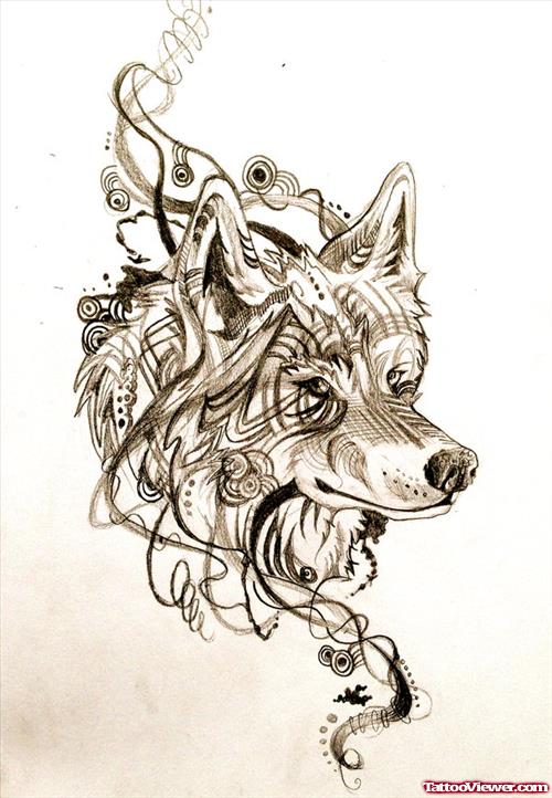 Awesome Grey Ink Wolf Head Tattoo Design