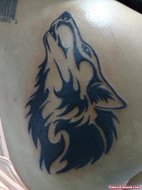 Awesome Black Tribal Wolf Tattoo On Back
